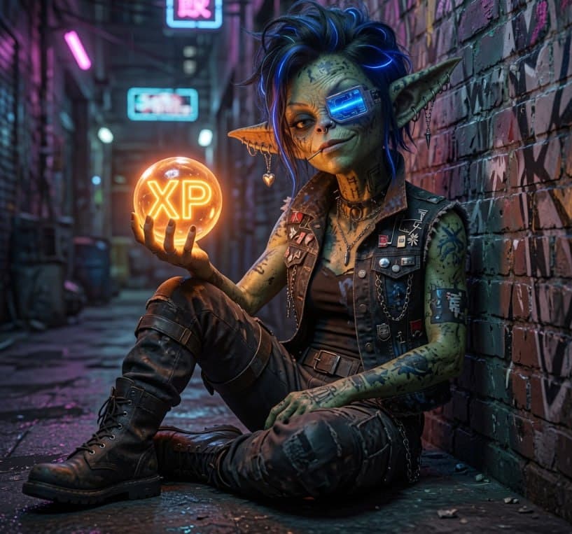 Gremlin holding a glowing XP orb
